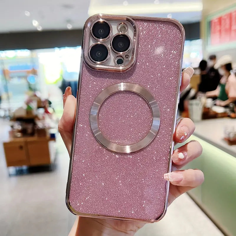 Electroplated glitter iPhone case with magnetic design