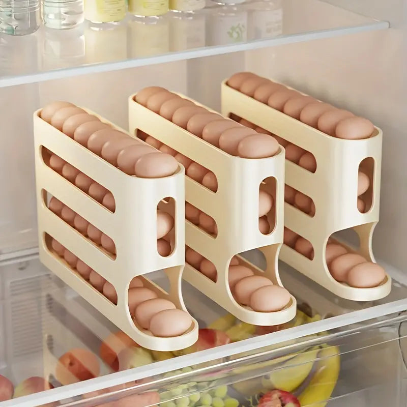 Large capacity rolling egg dispenser for fridge organization