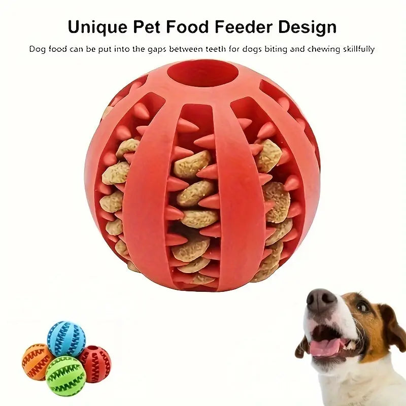 Interactive dog ball toy with chew and food dispenser features