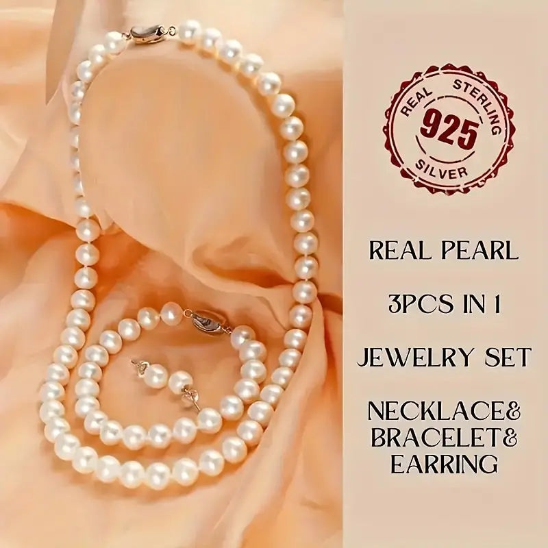 Freshwater cultured pearl necklace set with bracelet and earrings