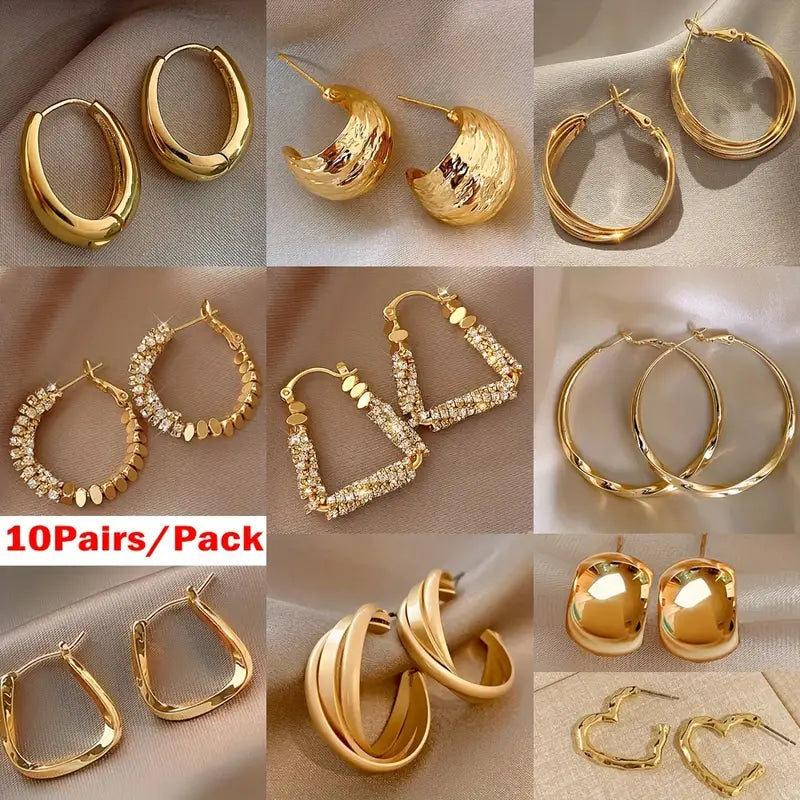 Golden geometric ring earrings with stainless steel hooks