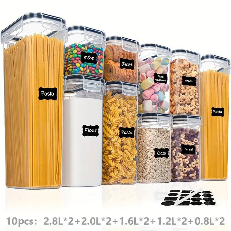 Airtight BPA-free food storage container set with labels