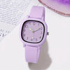 Square quartz watch with silicone strap for women