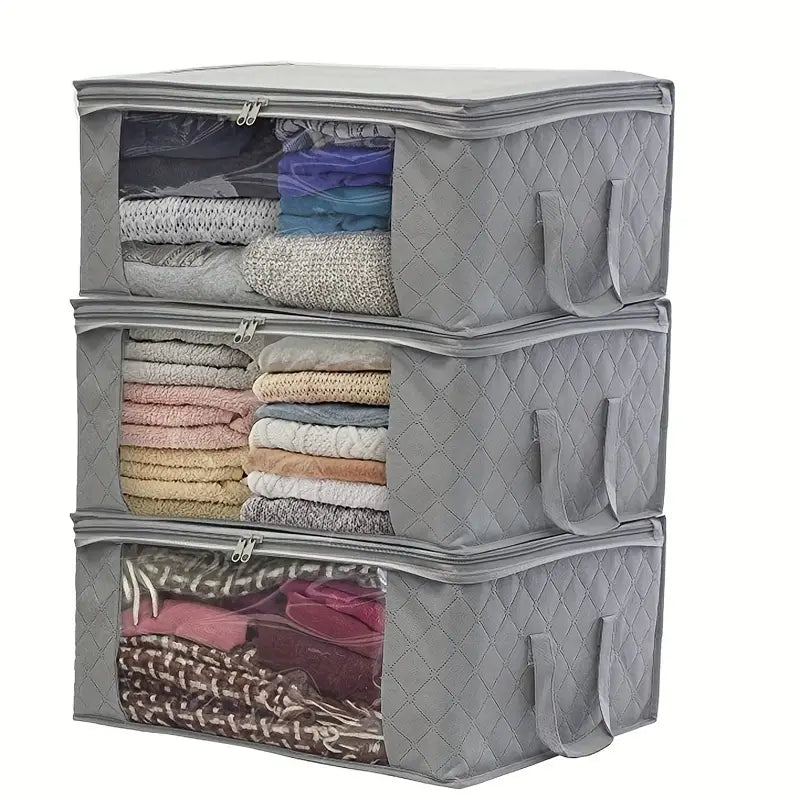 Foldable storage bags for closet and blanket organization