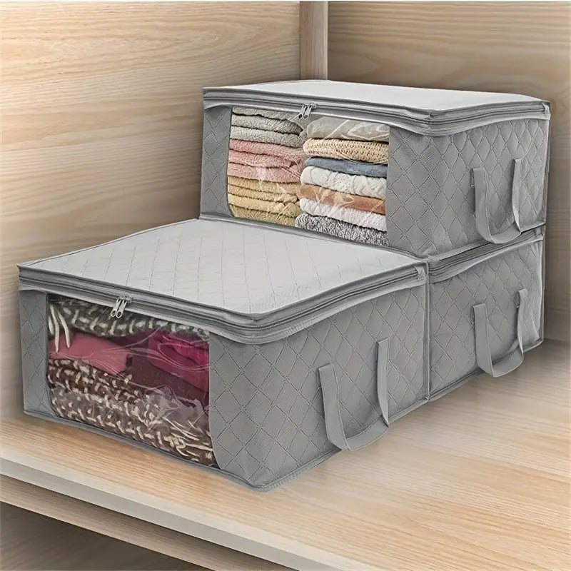 Foldable storage bags for closet and blanket organization