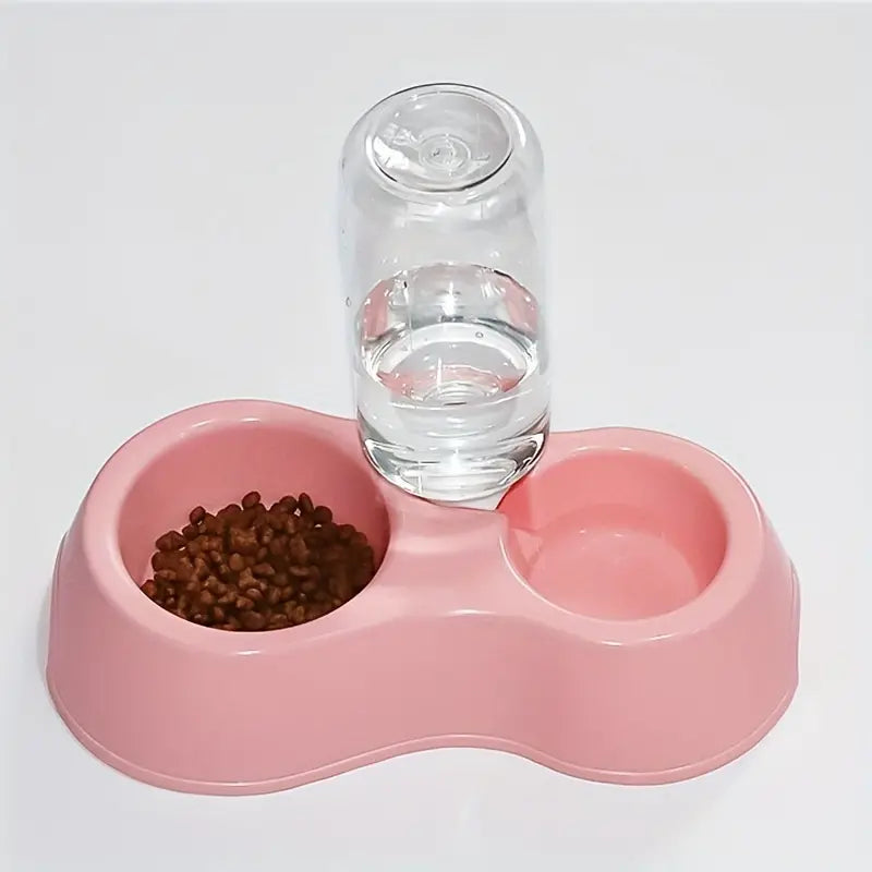 Dog water dispenser with food bowl in durable plastic