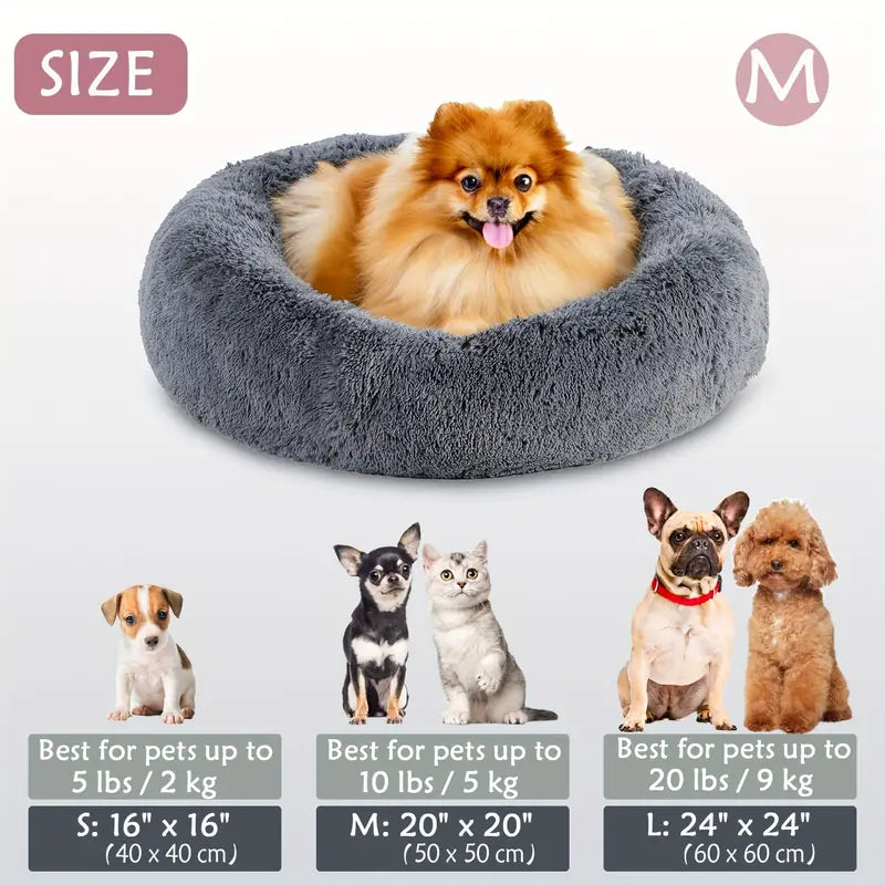 Fluffy donut cuddler bed with faux fur for pets