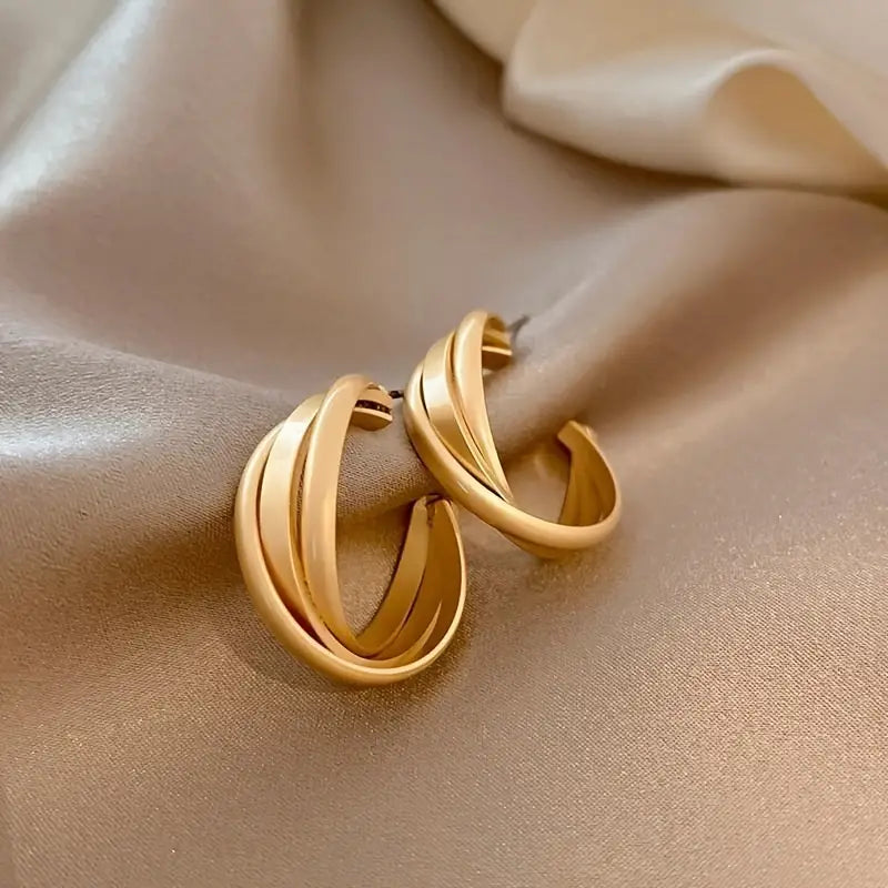 Golden geometric ring earrings with stainless steel hooks