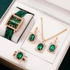 5pcs Women's Vintage Square Quartz Watch & Rhinestone Jewelry Set