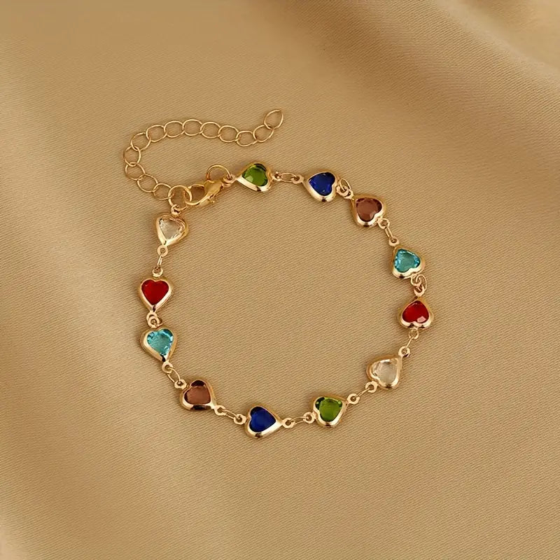 Colorful Shiny Cubic Heart Bracelet