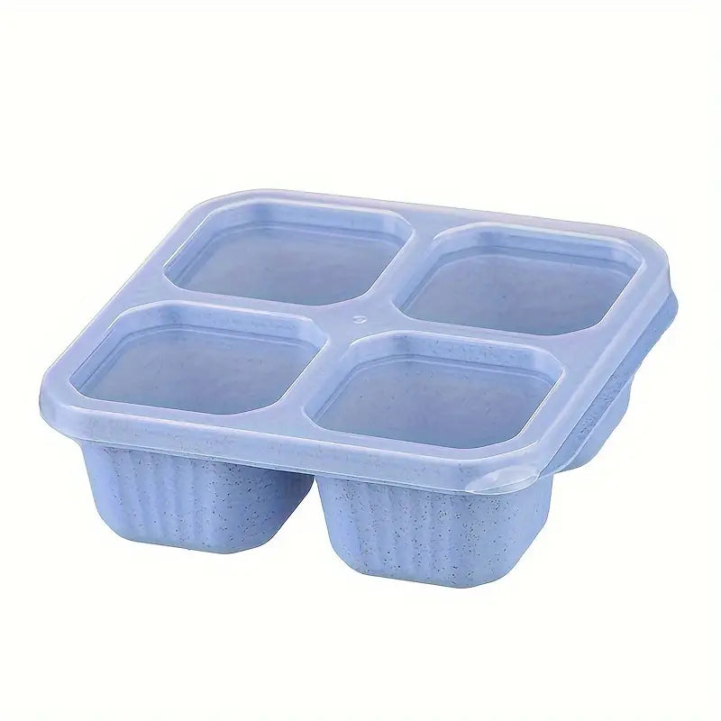 Bento snack container with 4 compartments and transparent lids