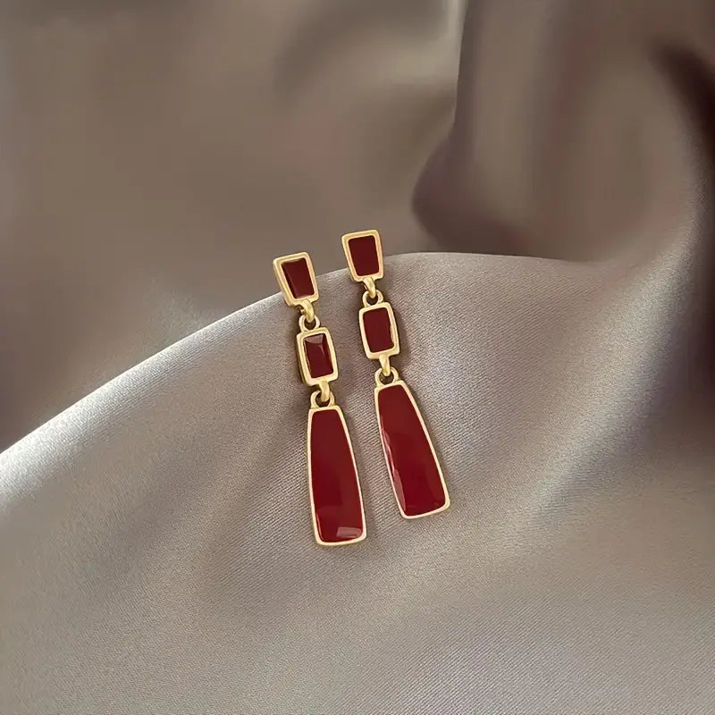 Geometric red pendant earrings, hypoallergenic stainless steel