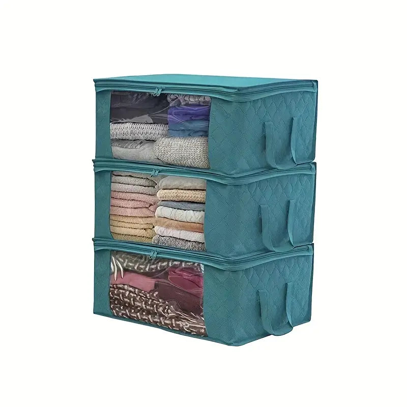 Foldable storage bags for closet and blanket organization