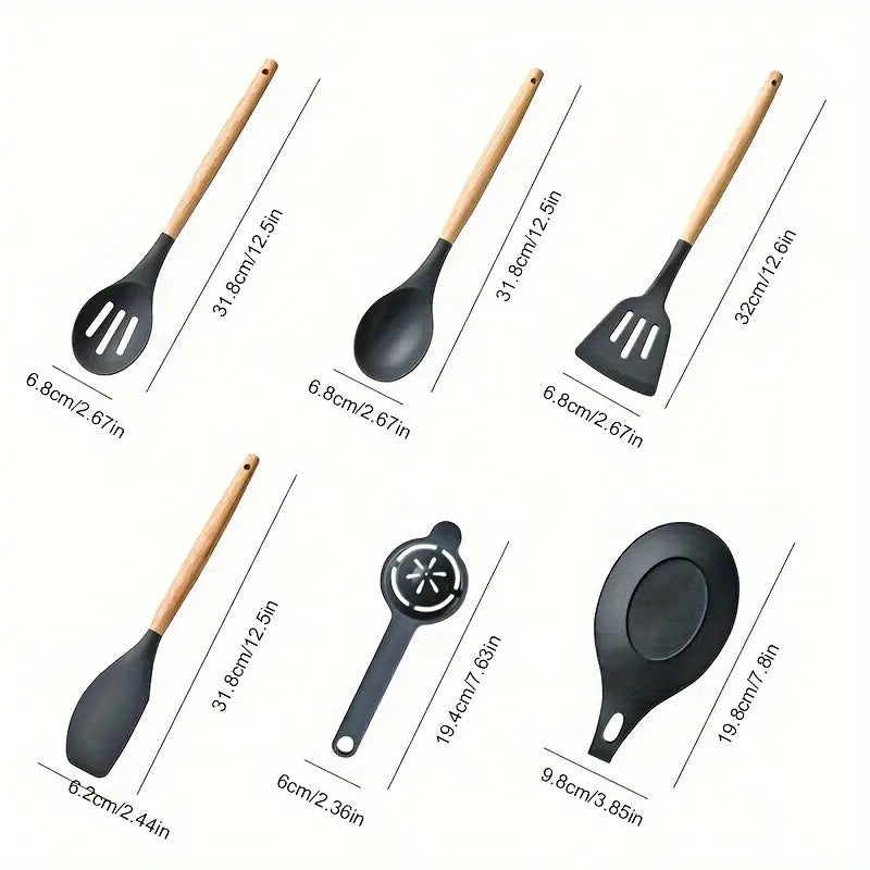 Brodark 34-Piece Wooden Handle Silicone Kitchenware Set