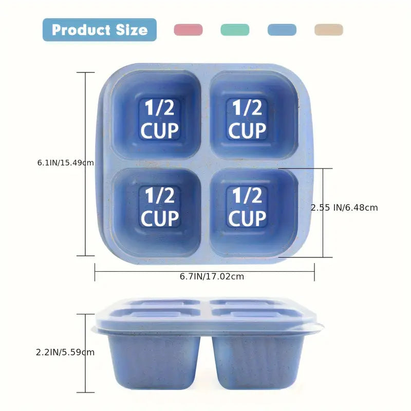 Bento snack container with 4 compartments and transparent lids