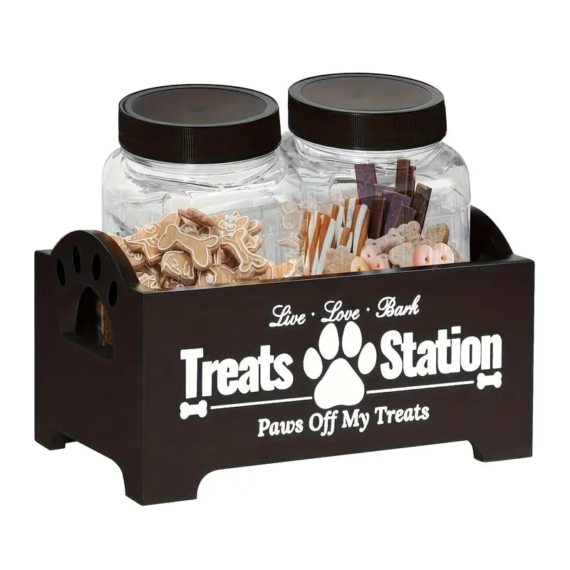 3pcs Wooden Dog Treat Holder with 2 Plastic Jars