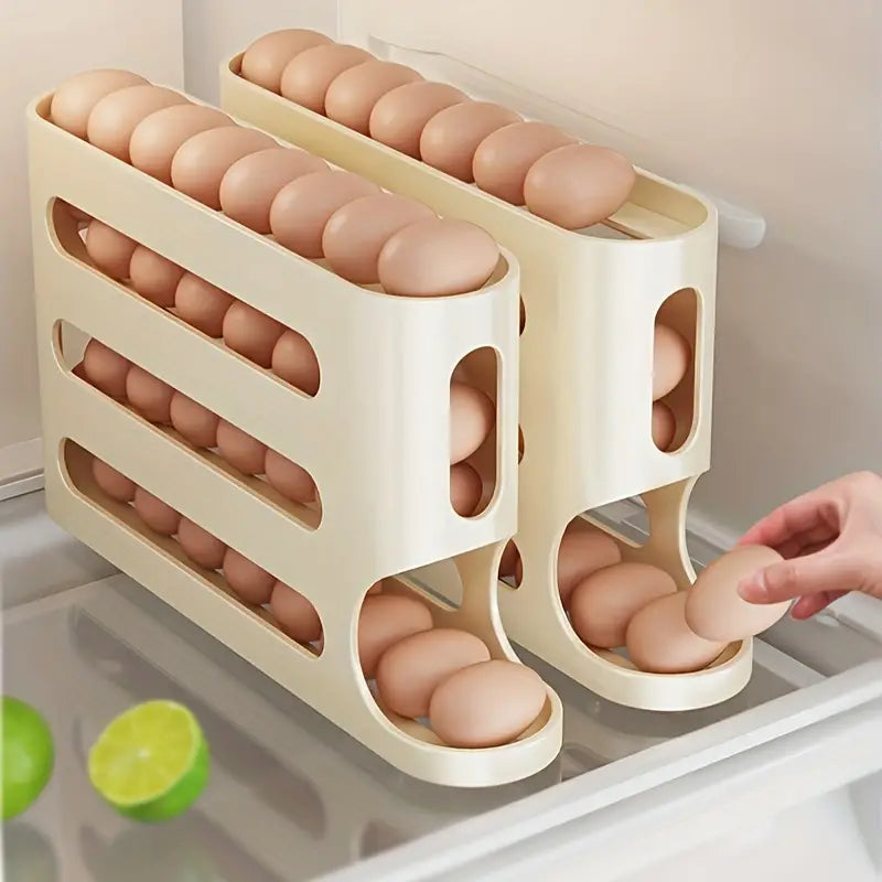 Large capacity rolling egg dispenser for fridge organization