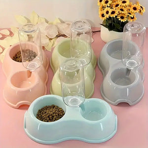 Dog water dispenser with food bowl in durable plastic