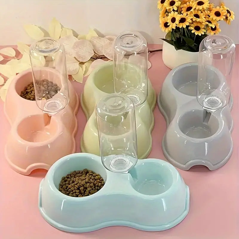 Dog water dispenser with food bowl in durable plastic