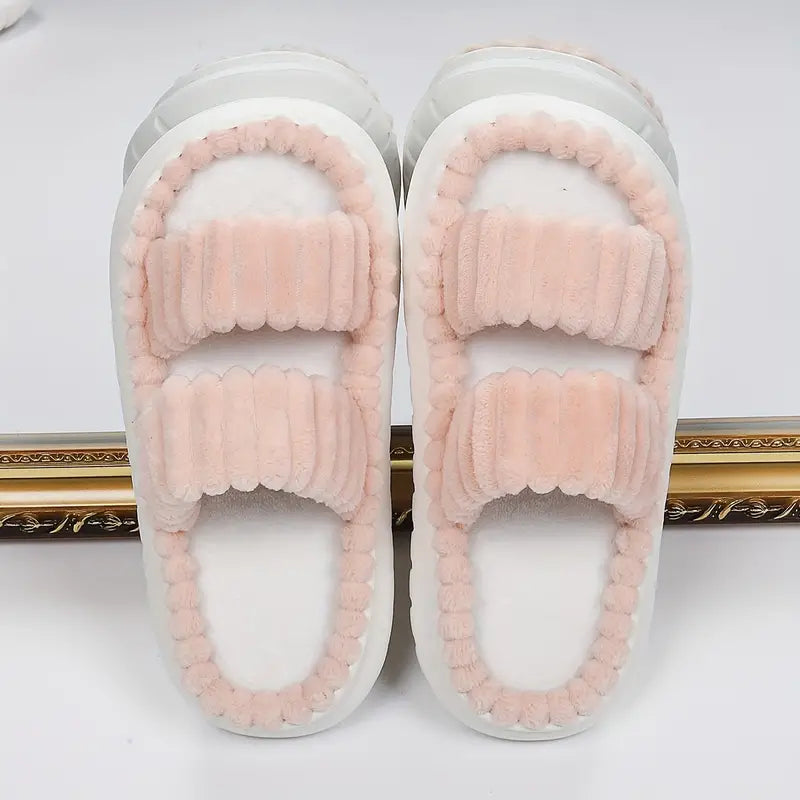 Soft plush double-strap slippers for cozy indoor comfort