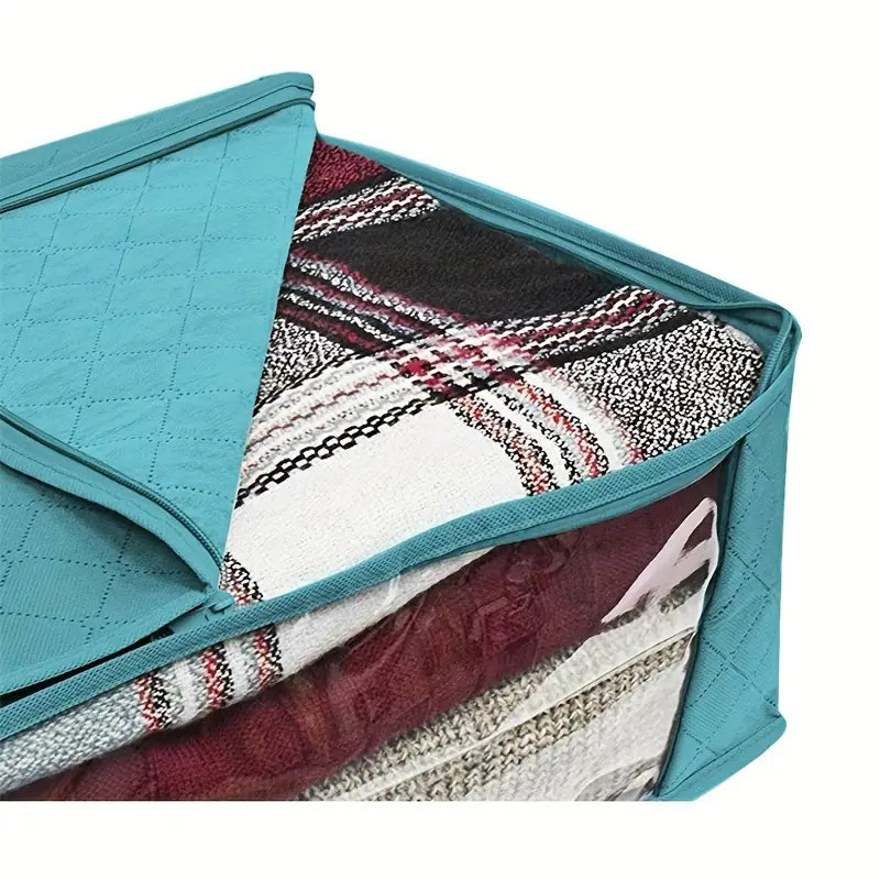 Foldable storage bags for closet and blanket organization