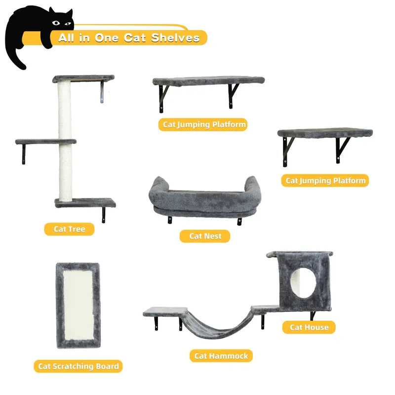 6-Pcs Luxury Cat Wall Shelves Set