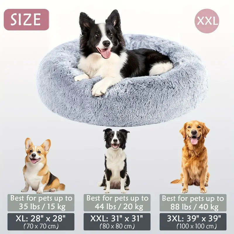 Fluffy donut cuddler bed with faux fur for pets