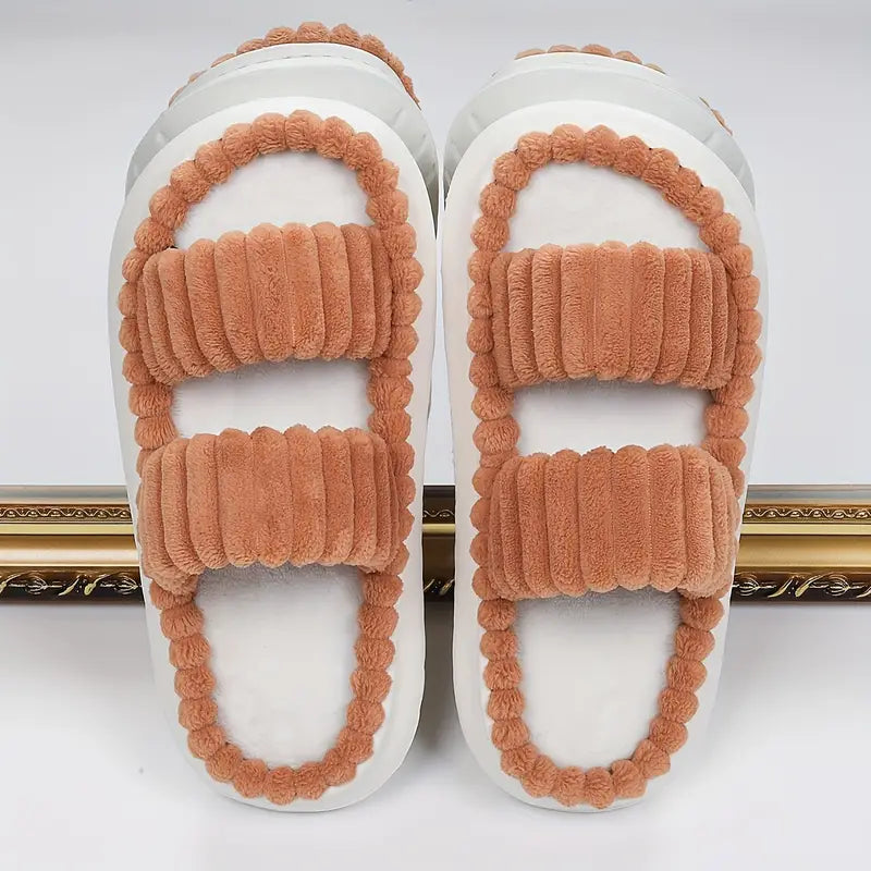 Soft plush double-strap slippers for cozy indoor comfort