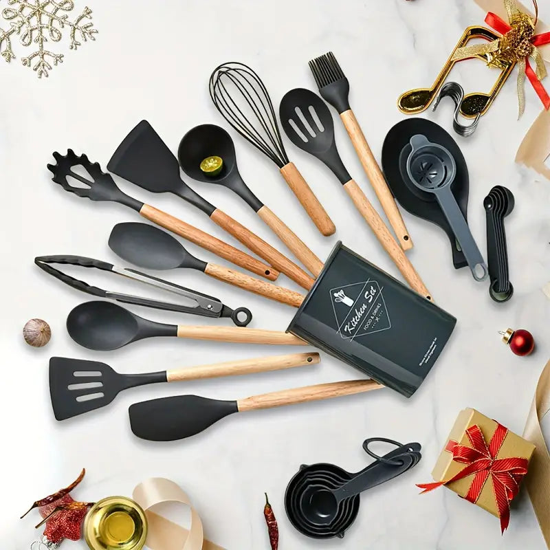 Silicone kitchen utensil set with BPA-free non-stick tools