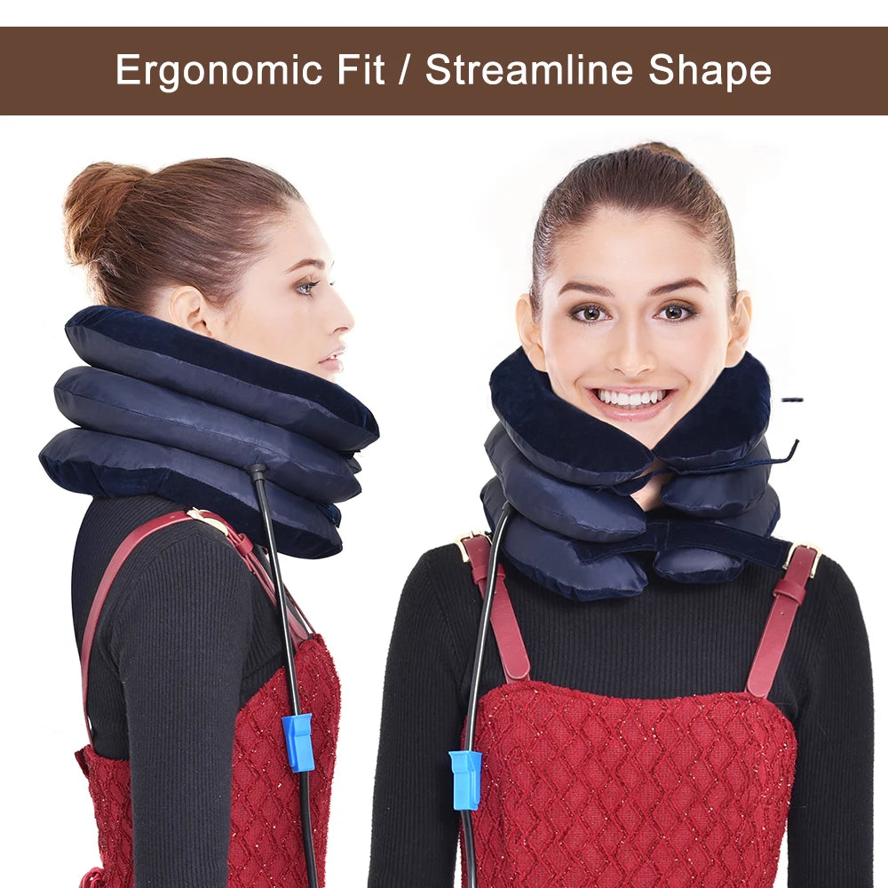 Portable cervical traction collar for neck pain relief