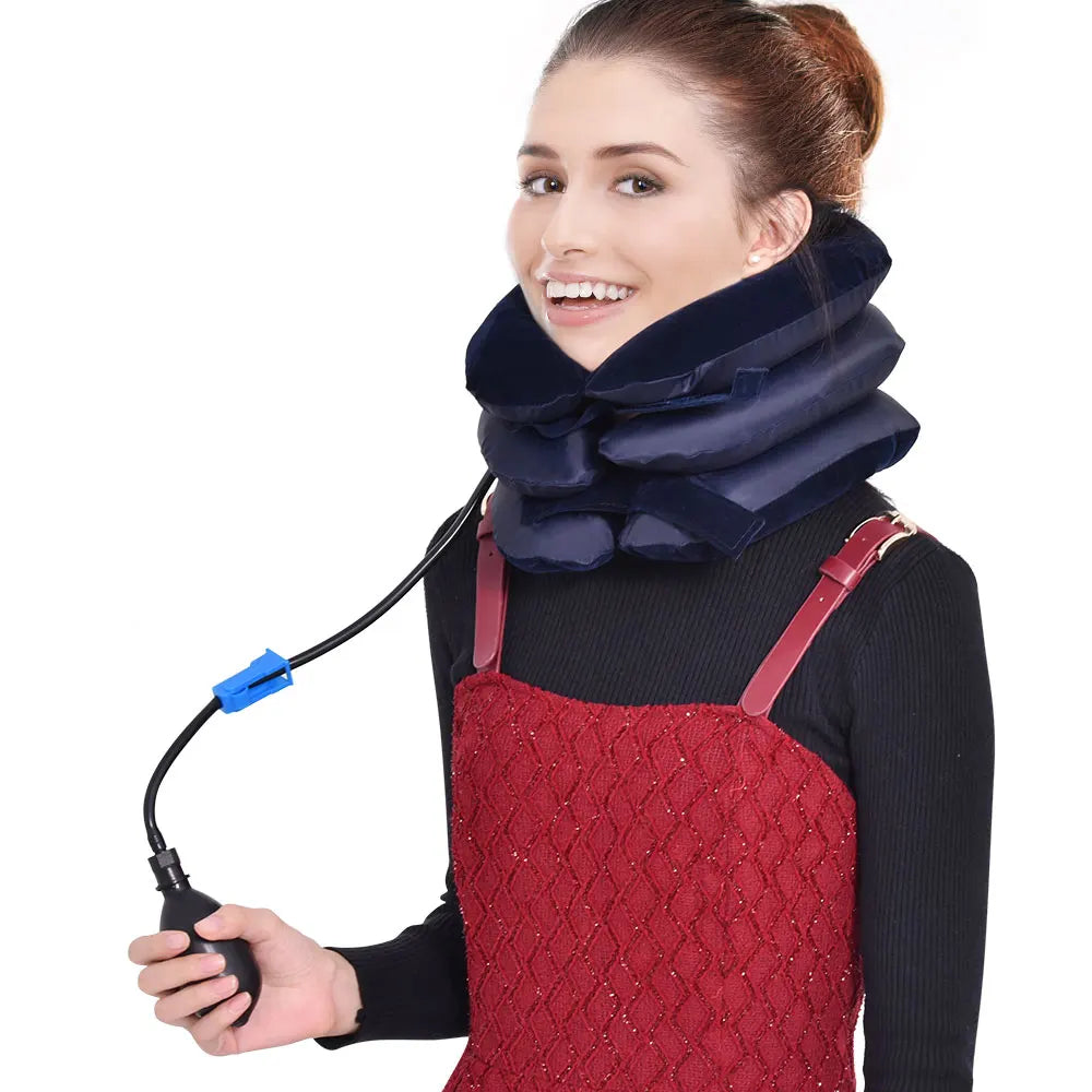 Portable cervical traction collar for neck pain relief