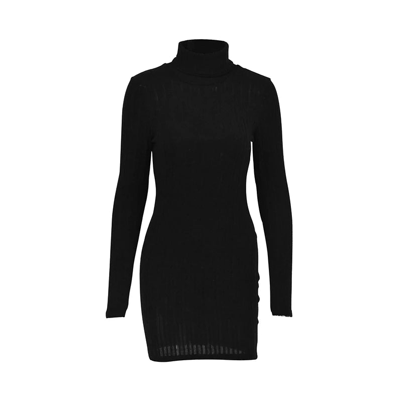 Knitted turtleneck bodycon mini dress for parties