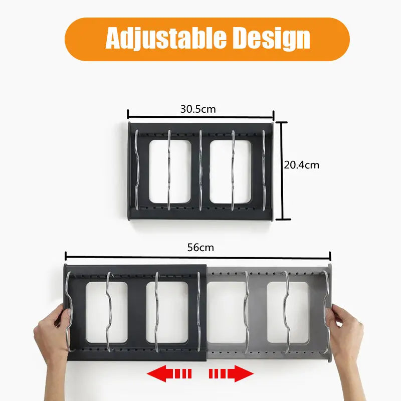 Expandable pot and pan storage organizer for kitchens