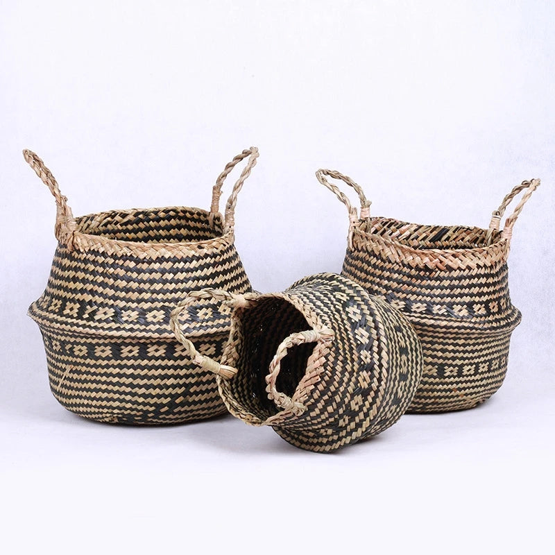 Boho flower pot with rattan weave for plants or storage