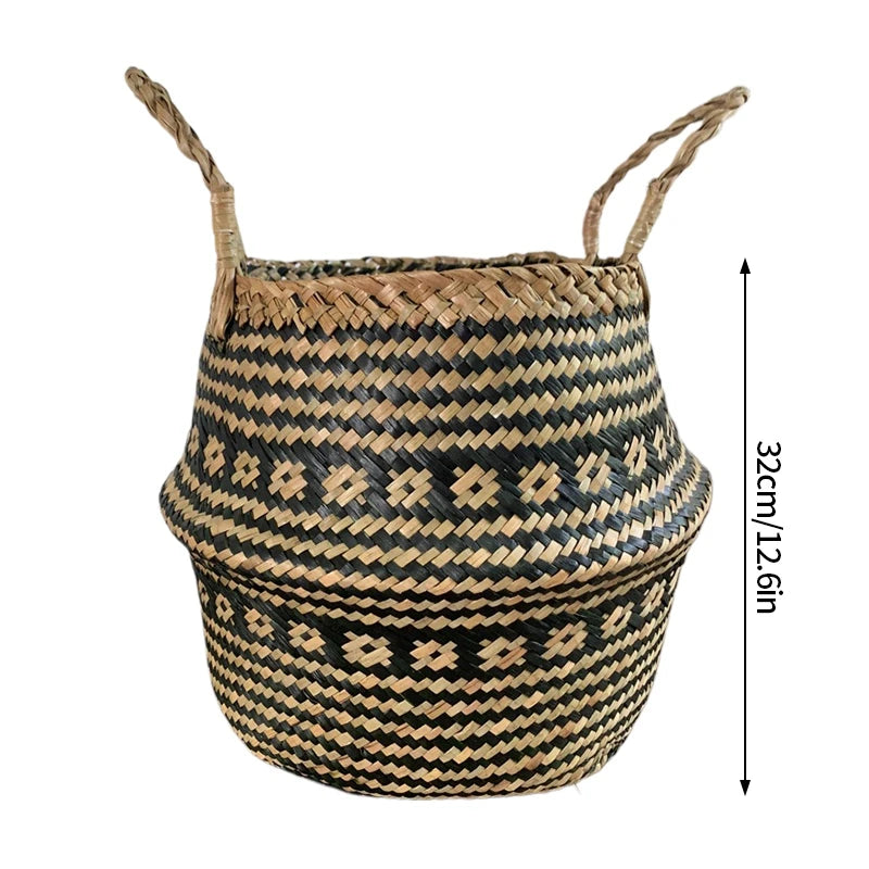 Boho flower pot with rattan weave for plants or storage