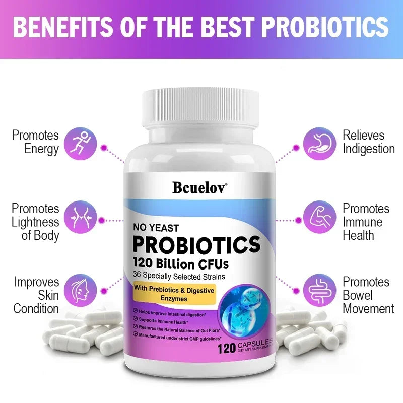 Probiotics 120 Billion CFU – 36 Strains with Prebiotics & Digestive Enzymes for Digestion & Immunity