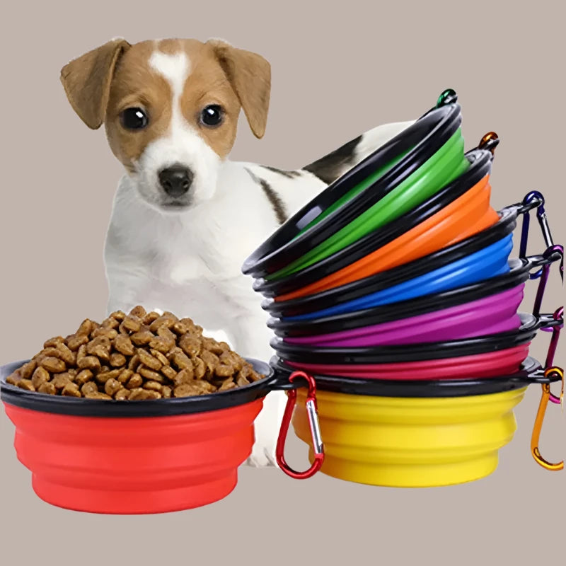 Portable folding silicone dog bowl for travel use