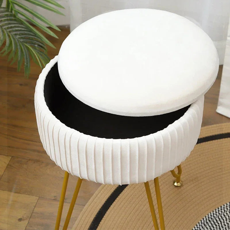 Velvet Vanity Stool with Gold Legs