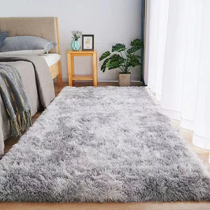 Gray plush carpet for living room, soft and fluffy rug