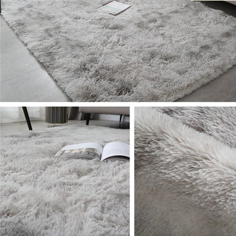 Gray plush carpet for living room, soft and fluffy rug