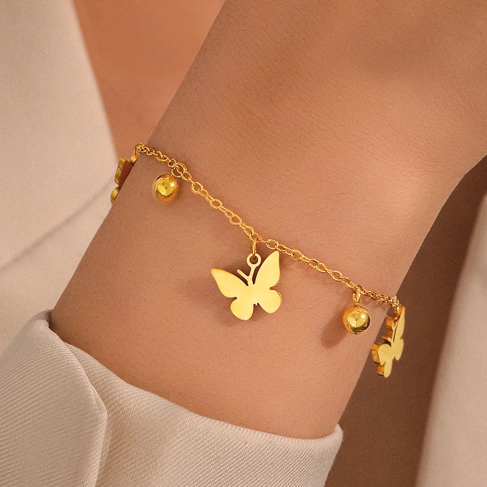 Stainless steel butterfly bracelet with bead chain