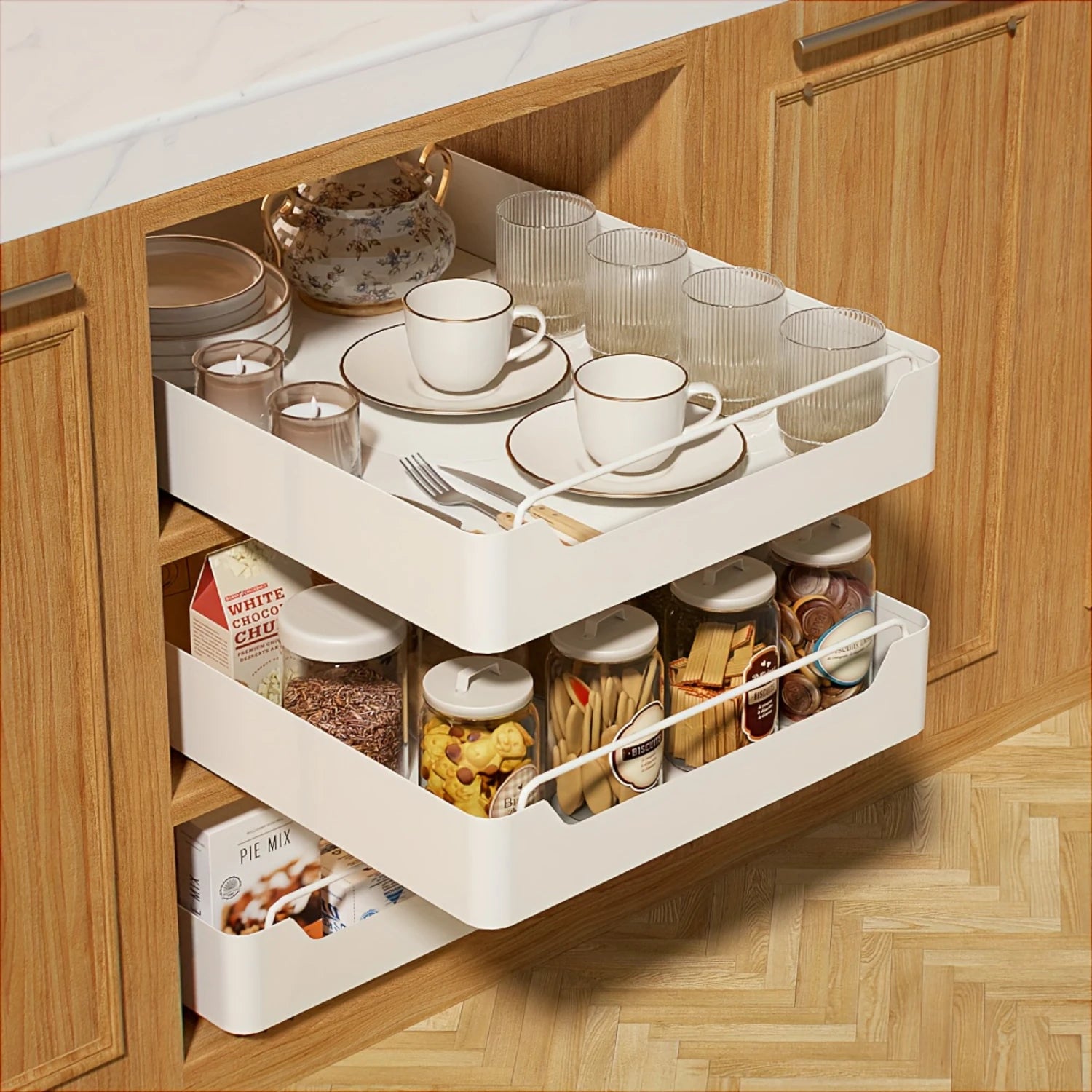 Heavy-duty pull-out cabinet organizer with nano adhesive installation