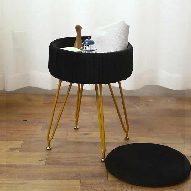 Velvet Vanity Stool with Gold Legs