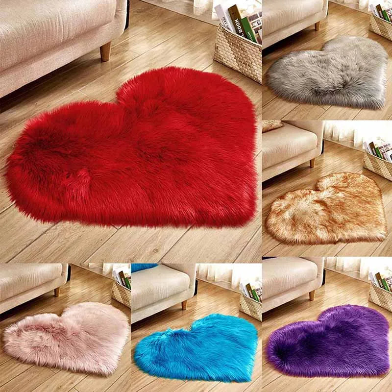 Fluffy heart-shaped faux sheepskin rug for home décor