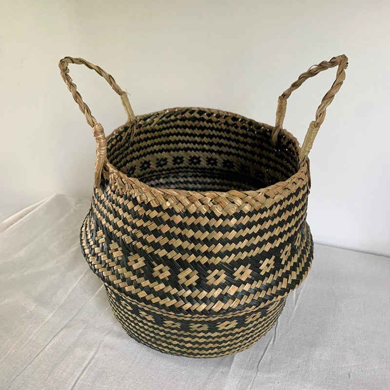 Boho flower pot with rattan weave for plants or storage