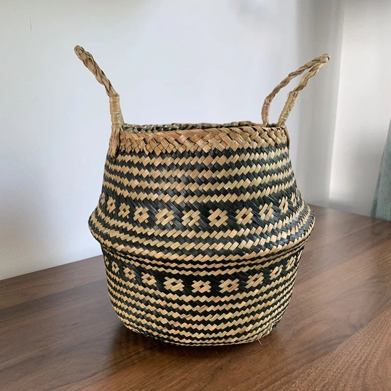 Boho flower pot with rattan weave for plants or storage