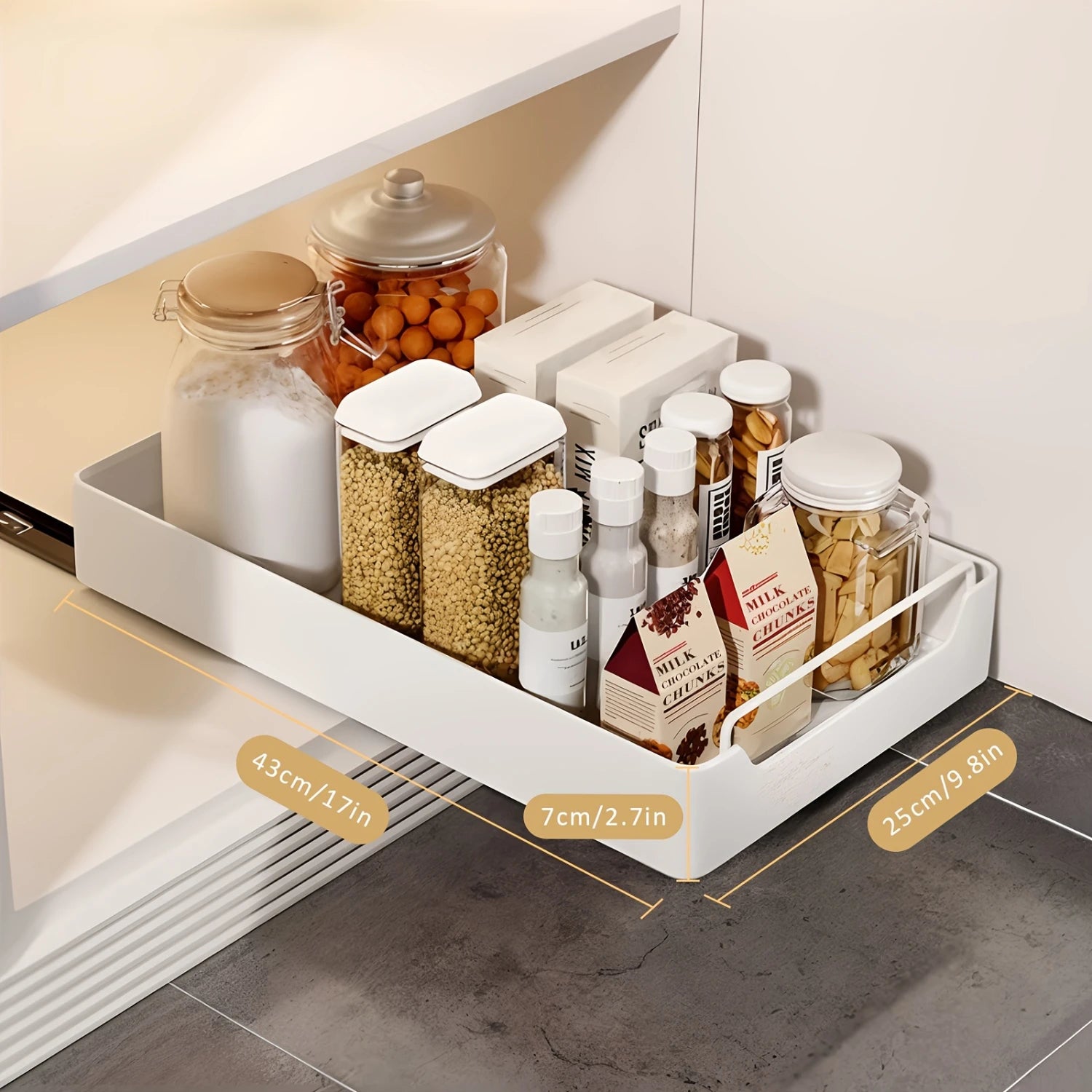 Heavy-duty pull-out cabinet organizer with nano adhesive installation