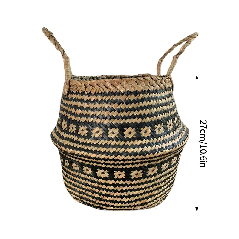 Boho flower pot with rattan weave for plants or storage