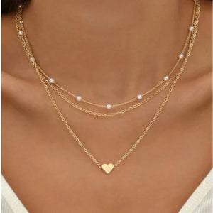 14K gold and pearl necklace with love heart pendant