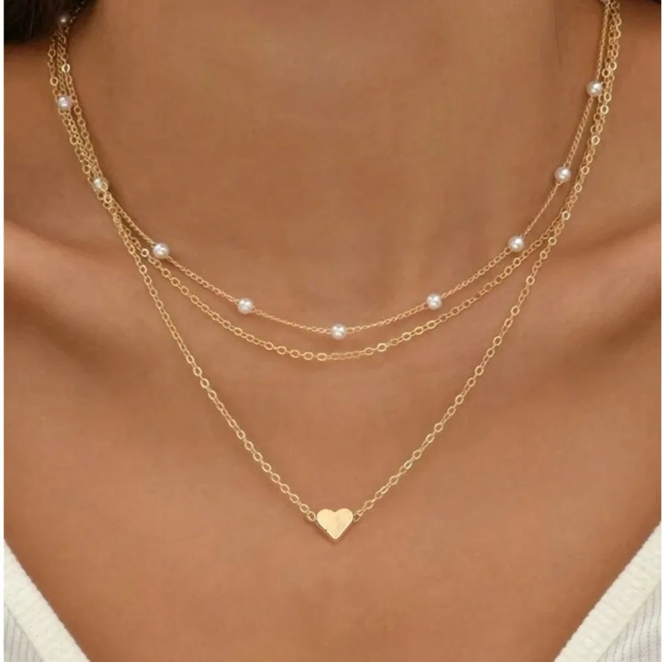 14K gold and pearl necklace with love heart pendant